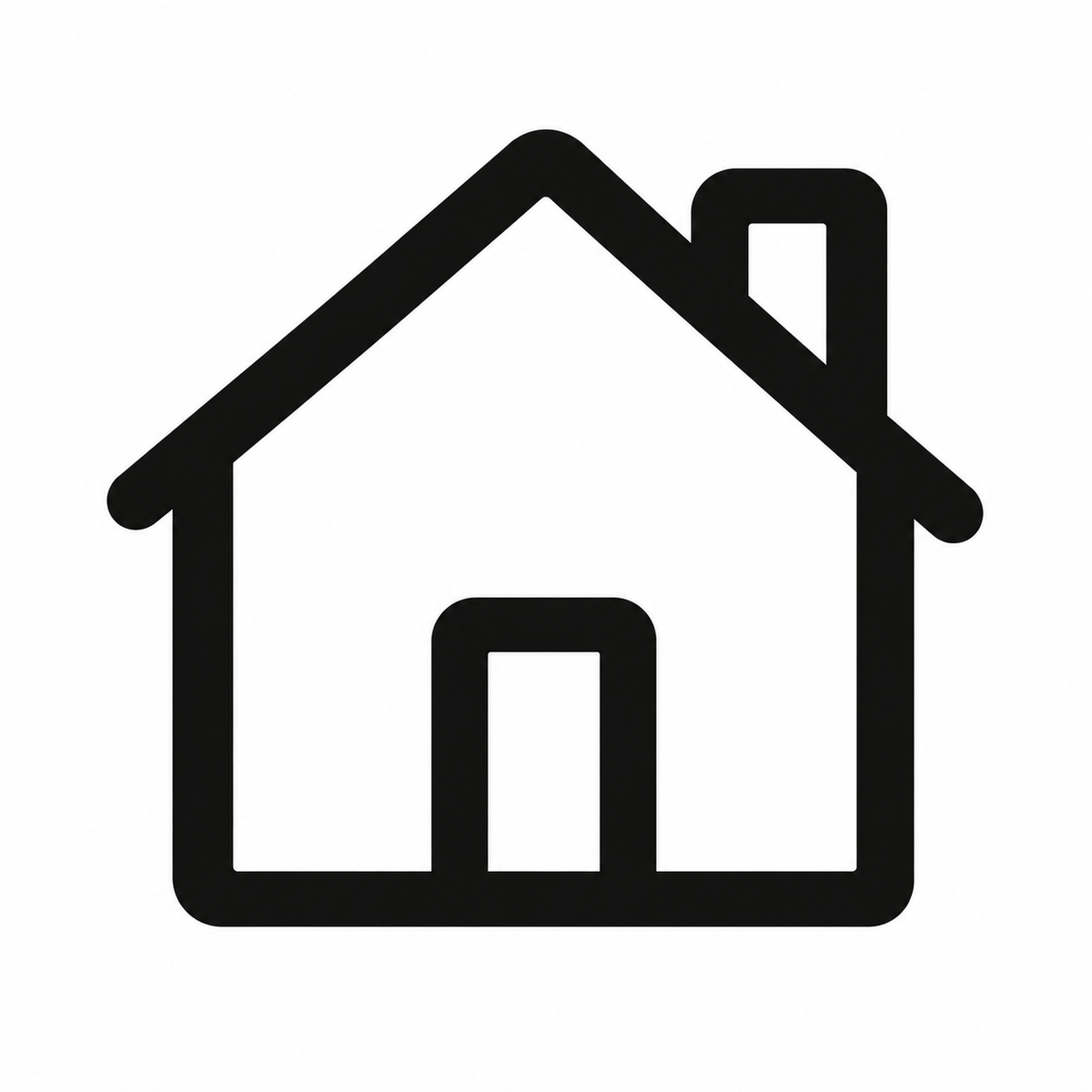 A minimalist black line icon of a house with a chimney, centered on a plain white background.